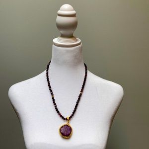 Purple Beaded Pendant Necklace.